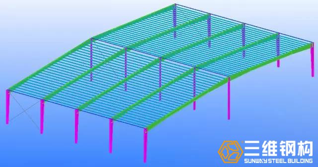 依次繼續(xù)安裝屋架，柱間支撐也穿插著進(jìn)行安裝